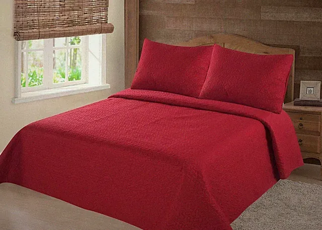 MIDWEST RED SOLID QUILT BEDDING BEDSPREAD COVERLET PILLOW CASES SET