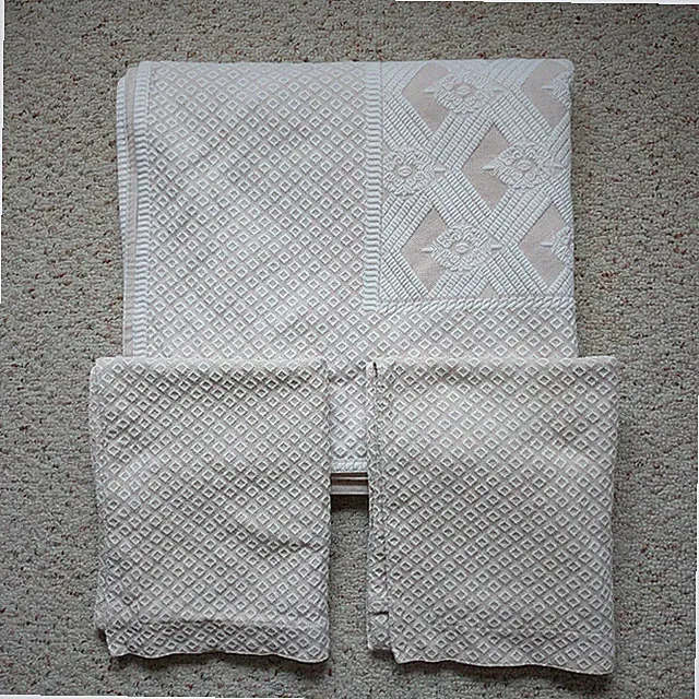 SFERRA Full Double Coverlet Pillow Case Set Beige Argyle Woven Cotton Portugal